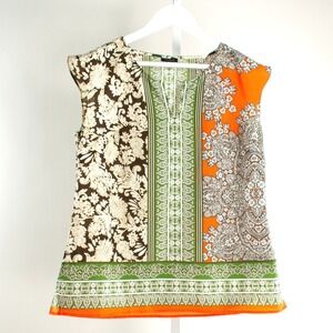 Talbots Paisley Print Sleeveless Blouse Top Brown Orange‎ Green Women's Medium